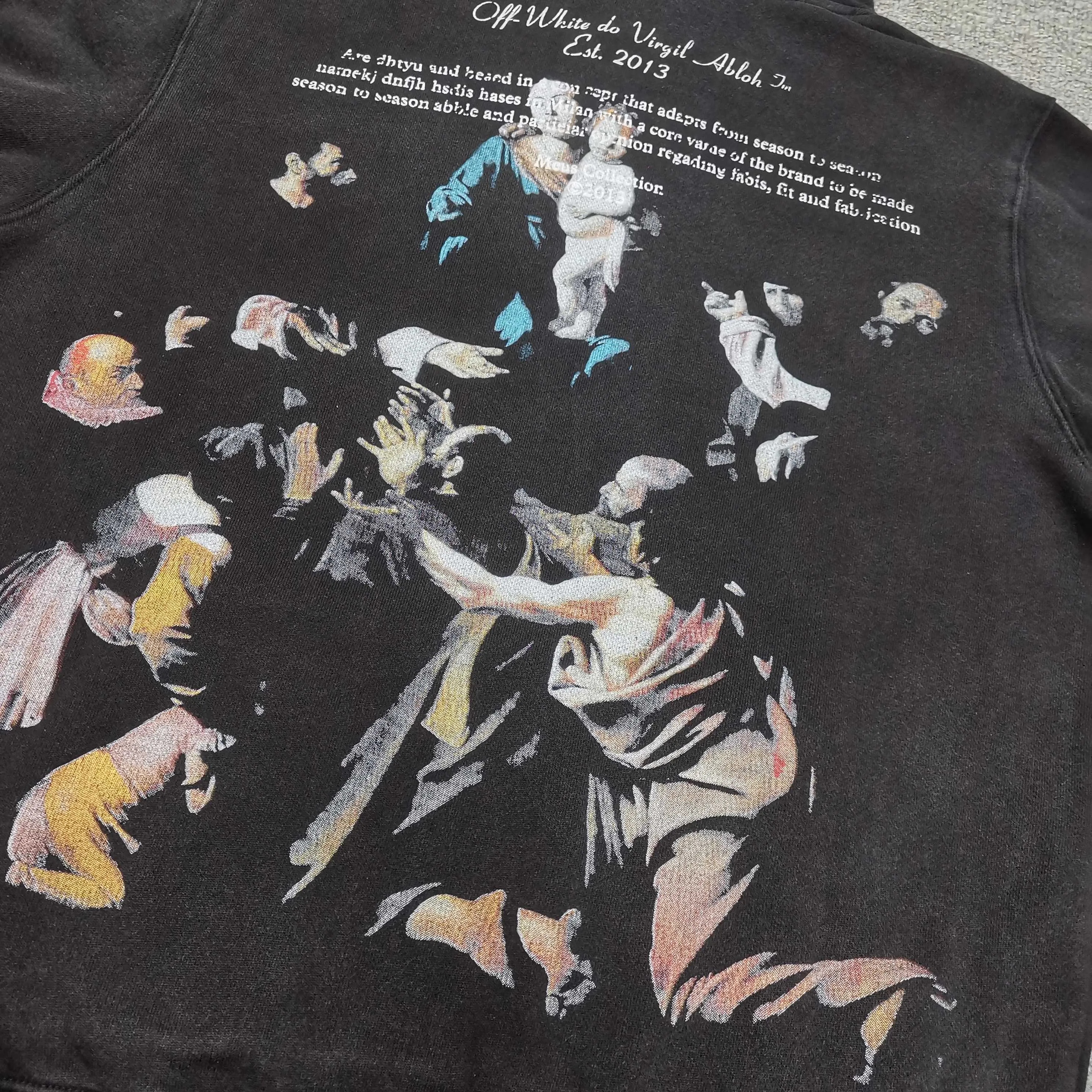 off white 25ss religious portrait oil painting 460g washed hooded sweatshirt Color: washed black Size: S M L XL P240